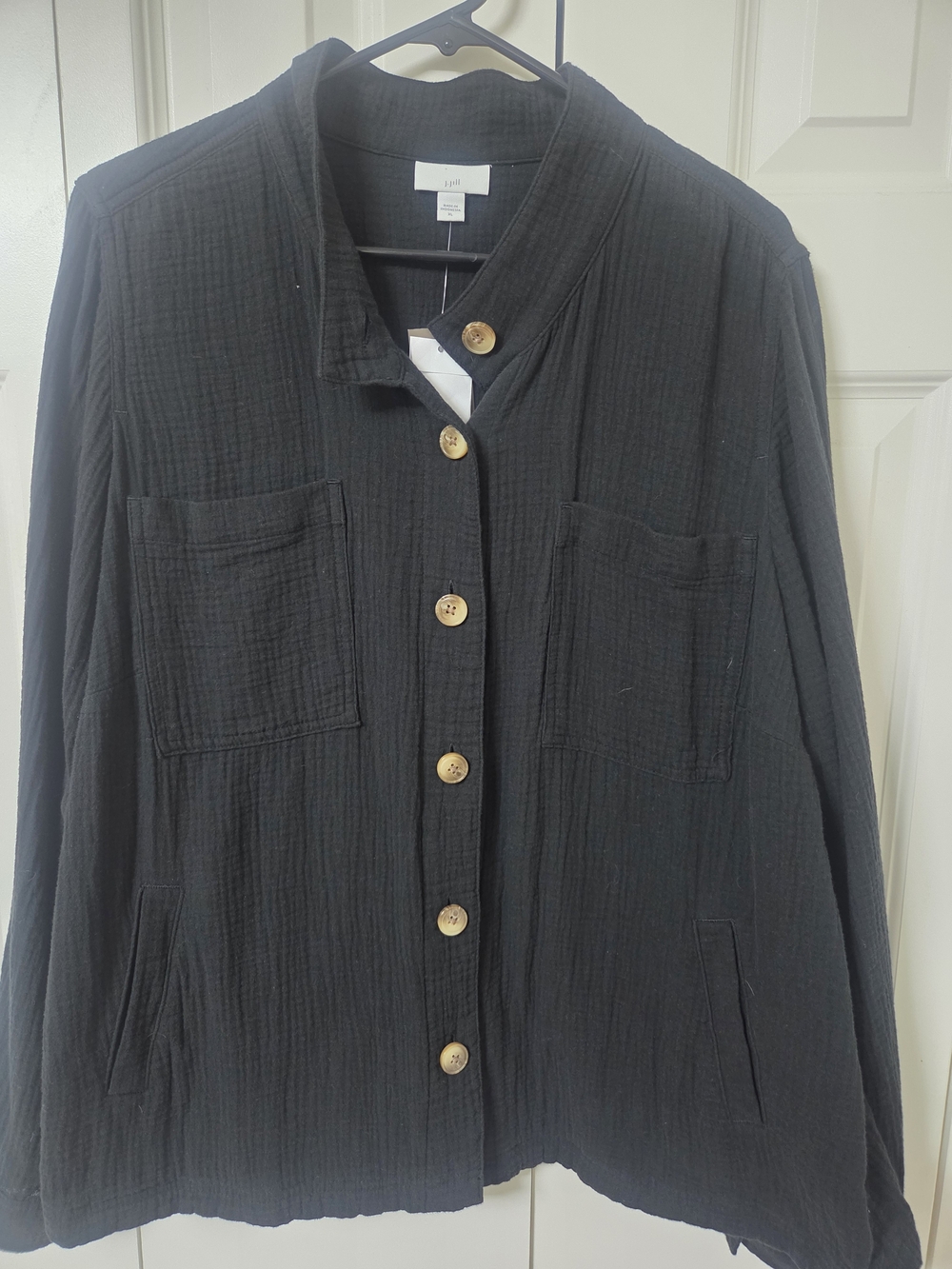 J. Jill Black Button-Front Gauze Jacket